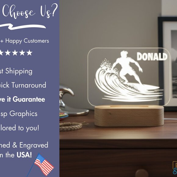 Surfing Night Light – Personalized LED Lamp for Beach Enthusiasts - Picture 4 of 8